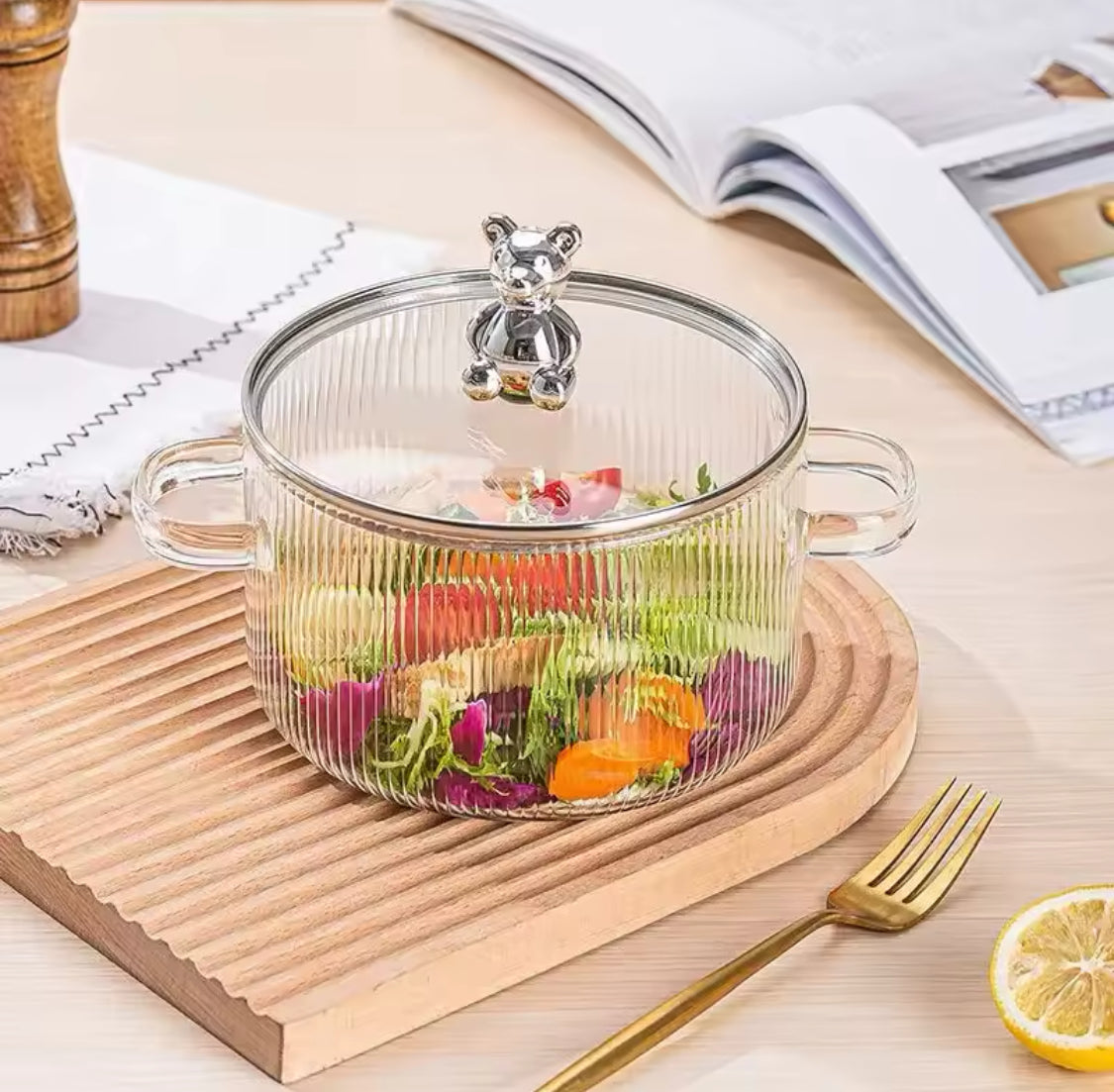 Bear Glass Cooking Pot, Large Capacity High Borosilicate Glass Clear Cooking Pot, Heat Resistant Sauce Pan Bear Glass Cooking Pot, Large Capacity High Borosilicate Glass Clear Cooking Pot, Heat Resistant Sauce Pan
